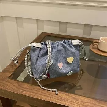 Crossbody bag women s 2024 new bag fashionable versatile shoulder chain bag popular this year with pleated bucket bag чёрный