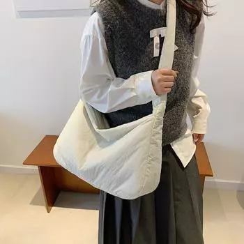 Crossbody Bag Women S Autumn And Winter Casual Large-Capacity Retro Versatile Commuter Student Soft Waxy Down Shoulder Bag серый