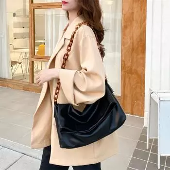 Crossbody Chain Bag Autumn and Winter Fashion Texture Large Capacity Soft Leather Bag Underarm Shoulder Bag Woman чёрный