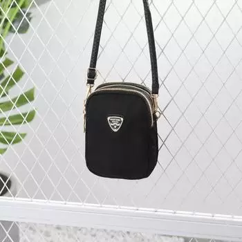Crossbody K-style Mini Vertical Canvas Mobile Phone Bag Black