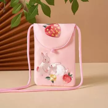 Crossbody Small Bag Exquisite Ethnic Style Lightweight Embroider Cute rabbit pink