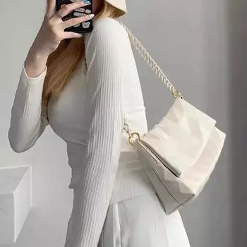 Crossbody Women s Bag, Niche Design, Fashionable and Versatile, Chain Shoulder Strap, Single-shoulder Leather, High-end Underarm Bag белый