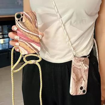 Crossboyd Ремешок Веревка Мраморный Узор Мягкий Чехол Для Телефона ТПУ Для Iphone 14 12 13 Pro Max 11 Длина Регулируемый Ремешок Чехол For iPhone13Pro