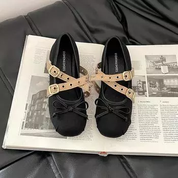 Crossed Belt Buckle Inner Heightening Ballet Shoes Women s Flat Fall Mary Jane Shoes Bow Single Shoes Women s 35