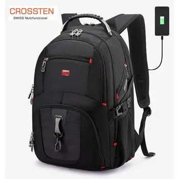 Crossten 17-дюймовый рюкзак для ноутбука, водонепроницаемый USB-порт для зарядки, многофункциональный рюкзак в швейцарском стиле, школьный рюкзак Mochila, походная дорожная сумка