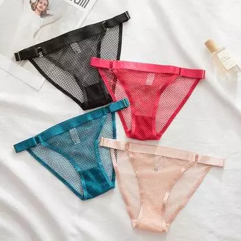Crotch G-String Women Lingerie T-Shaped Fishnet Panties Low-Waist Thong Korean Style Underwear M