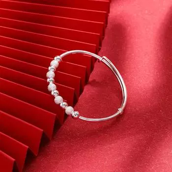 Crowd Design Feel матовый браслет из круглых бусин для женщин S990 Серебряный браслет Push-Pull для ног, серебряный браслет в этническом стиле Adjustable size