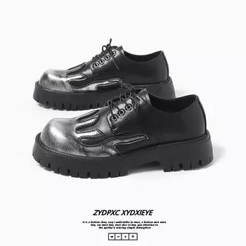 Crowd Flame Design Толстая подошва Модные туфли 2024 Весна и Осень Новые Ретро и Изношенные Цветные Повседневные Большие Кожаные Туфли 38 чёрный