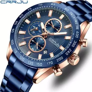 CRRJU-2306 Новые мужские часы со стальным ремешком, простые деловые мужские модные водонепроницаемые часы с календарем