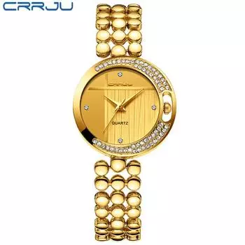 CRRJU Новые женские часы-браслет Женские часы Женские золотые модные ручные часы