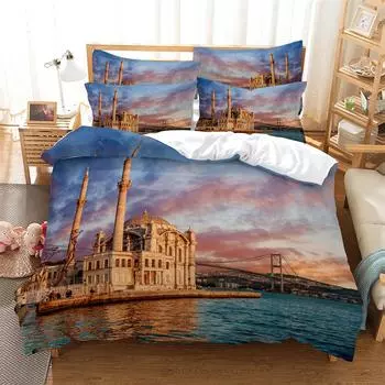 Cruise ship 3D Digital Bedding Sets Home Bedclothes Super King Cover Pillowcase Comforter Textiles Bedding Set bed cover set EU single(135x200cm)