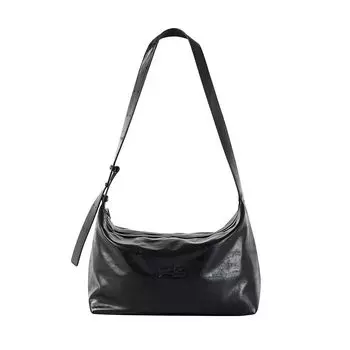 Cryingcenter Black Oil Wax Leather Medium Shoulder Large Capacity Commuter Leather Bag Crying Center Black