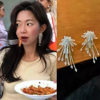 Crystal Beaded Tassel Earrings Female Niche Exaggerated Personality Fashion Temperament Versatile Earrings