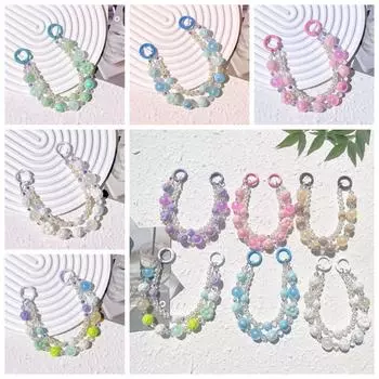 Crystal Beads Beaded Phone Chain Wrist Bracelet Cellphone Charm Pendant Phone Case розовый