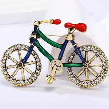 Crystal Bicycle Brooch Pin Rhinestone Bike Brooches Gold Tone Jewelry Gift Lapel
