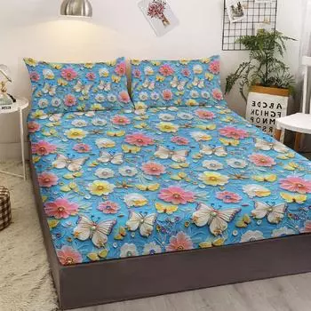 Crystal Butterfly 3-Piece Bedding Set, A Combination Of Three-Dimensional Fresh Flowers And Butterflies, Suitable For Beds(Home) 99cmx199cm
