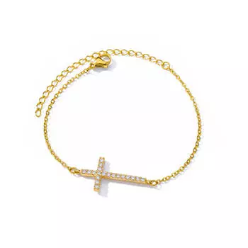 Crystal Cross Bracelets For Women Men Fashion Gold Color Stainless Steel Cross Bracelet Vintage Religion Aesthetic Jewelry Gift 19cm