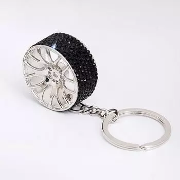 Crystal Crystal Wheel Keychain Zinc Zinc Alloy Crystal Tire Wheel Rim Pendant Girls Gift Black