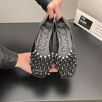 Crystal full diamond flat-soled single shoes inner height increase women s shoes summer high-end commuting ladyshoes 35