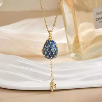 Crystal Opening and Closing Necklace Enamel Clavicle Chain Vintage Easter Egg Chain Choker Couple Style B-Blue