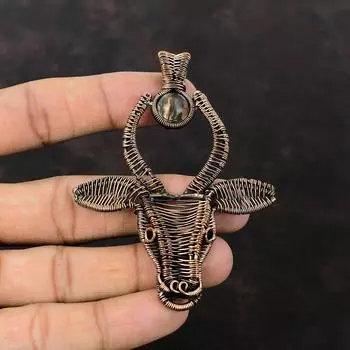 Crystal Quartz Pendant Copper Wire Wrapped Pendant Bull Face Jewelry Handmade Pendant Genuine Gemstone Pendant Copper Jewelry Gift For Women