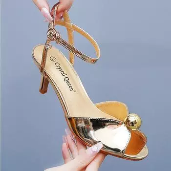 Crystal Queen Gold White Pearl Luxury Wedding Shoes Women Stiletto Open Toe High Heels Banquet Dress Sandal 35