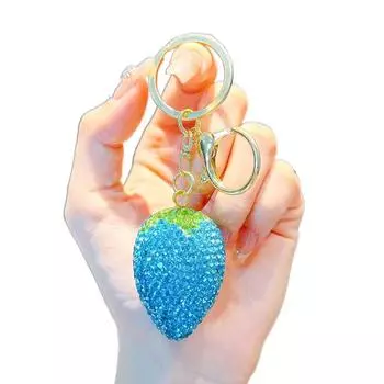 Crystal Rhinestone Pendant Sparkling Car Keyring Fashion Strawberry Rhinestone Keychain Women Girl