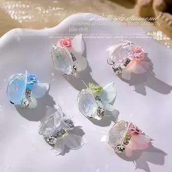 Crystal Rose Flower Nail Rhinestones Nail Art Supplies Butterfly Nail Accessories Valentine Day розовый/оранжевый