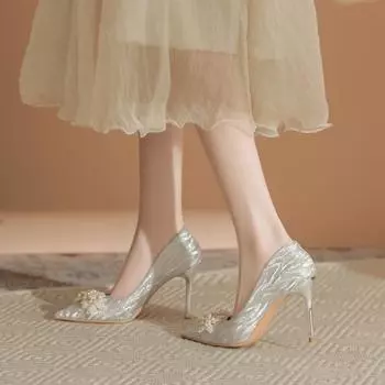 Crystal shoes wedding shoes women s 2025 new champagne silver Xiuhe wedding dress two wear not tired bride dress shoes 33