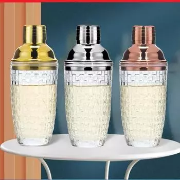 Crystal Silver Cocktail Shaker Cover Bar Beer Mixer Tools Bartending Glass Cup Stainless Steel Lid Party Home Barware Glassware