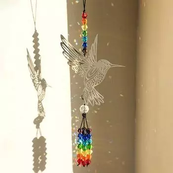 Crystal Sun Catcher Rainbow Prism Hummingbird Pendant Courtyard Bedroom Window Wind Chime Home Decoration Crafts Accessories
