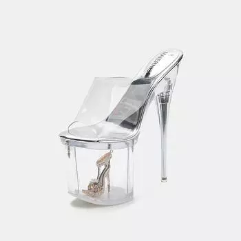 Crystal super high heels hate sky high catwalk shoes small transparent crystal pole dance large size women s shoes 34