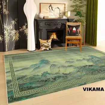 Crystal Velvet Chinese Ink Light Luxury Living Room Full Sleeping Carpet Landscape Ancient Style Non-Slip Rug 40X60CM