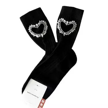 Crystal Y2K Tube Socks JK Mid-calf Socks Women Soft Rhinestone Heart Socks Female