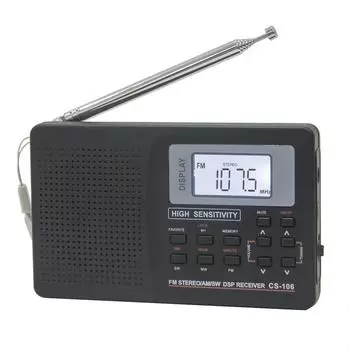 CS-106 Полнодиапазонный многодиапазонный стерео цифровой тюнер FM/AM/SW/LW/TV Звук Полноволновой приемник Радиоантенна с наушниками CS106 Black