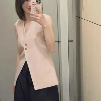 CS Style, женский жилет средней длины, весна-лето 2024, повседневный, тонкий, двухцветный, смешанный 40