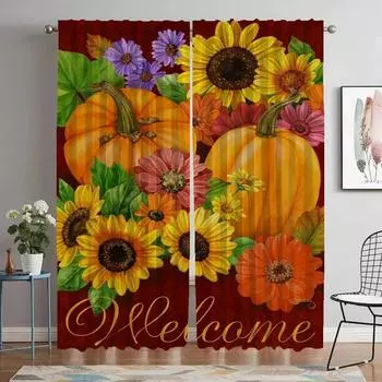 CSMY Pumpkin Sunflower print Curtain window curtain W60xH90cmx2pcs-CL