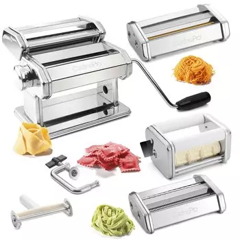 CucinaPro 5 Real Pasta Angel Lasagniette All in One Pasta Maker Deluxe Set Machine W Насадки Спагетти, Феттучини, Волосы, Равиоли,