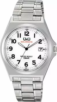 [Cue and Cue] Аналоговые солнечные водонепроницаемые часы с датой, металлическим ремешком, белым циферблатом H060-204, мужские серебристые