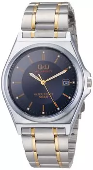 [Cue and Cue] Аналоговые солнечные водонепроницаемые часы с датой, металлическим ремешком, черный циферблат, H060-402, мужские серебристые