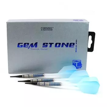CUESOUL BLUE GEM STONE 19г Дартс с мягким наконечником из вольфрама, титановое покрытие, интегрированный стержень, градиентные оперения, 90% Набор, + (CSGS-90R19K8)