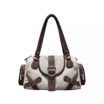 Cultivator Original Niche Retro Patchwork Crocodile Pattern Portable Shoulder Shoulder Commuting Pillow Bag Summer 2025 Beige (In Stock)