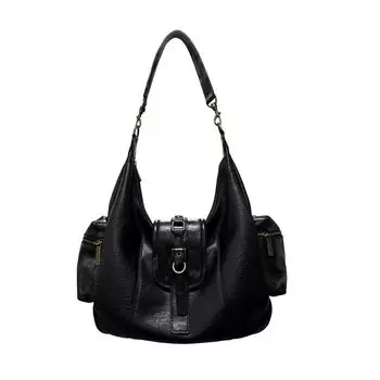 Cultivator Original Niche Retro Simple Distressed Large Capacity Commuter Shoulder Shoulder Tote Bag Summer Black (In Stock)