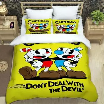 Cuphead cartoon printed Bedding Sets exquisite bed supplies set duvet cover bed comforter set bedding set luxury birthday gift EU Twin(135x200cm)
