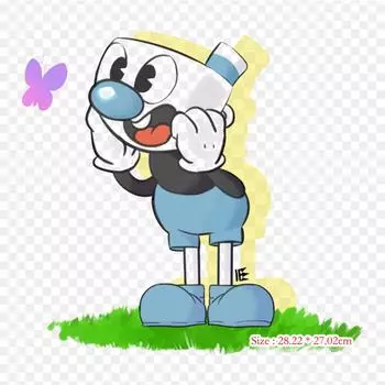 Иллюстрация Cuphead Fan Art Термопереносная печать виниловые нашивки Наклейка для одежды Аппликации своими руками Моющиеся нашивки