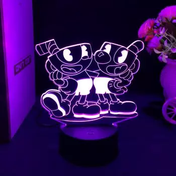 Cuphead Mugman Game 3D светодиодные лавовые лампы RGB неоновые батареи ночники крутые подарки для друзей игровая комната стол красочный декор