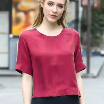 Cuprammonuium Ladieswear Assembly Loose Pants Tops Short Sleeve Burgundy 3XL