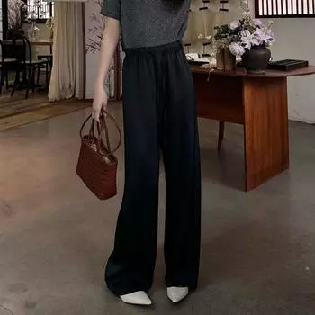 Cuprammonuium Silk Wide Leg Pants Women s Summer Thin High Waist Drooping Wine Red Loose Acetate Ice Silk Straight-leg Draped Pants Acetic acid Black XL