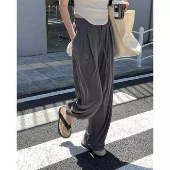 Cuprammonuium Thin Drape Casual Cool Wide-Leg Pants Gray XXL [72.50 kg-85.00 kg]]