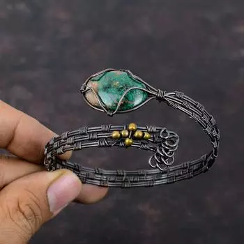 Cuprite Chrysocolla Cuff Bracelet Copper Wire Wrapped Gemstone Bangle Adjustable Cuff Bracelet Copper Wire Jewelry Handmade Bangle For Gift